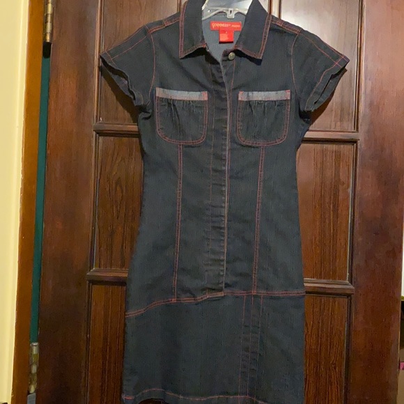 Dresses & Skirts - Blue Jean Dress S w/red stitching by Goddess Trend